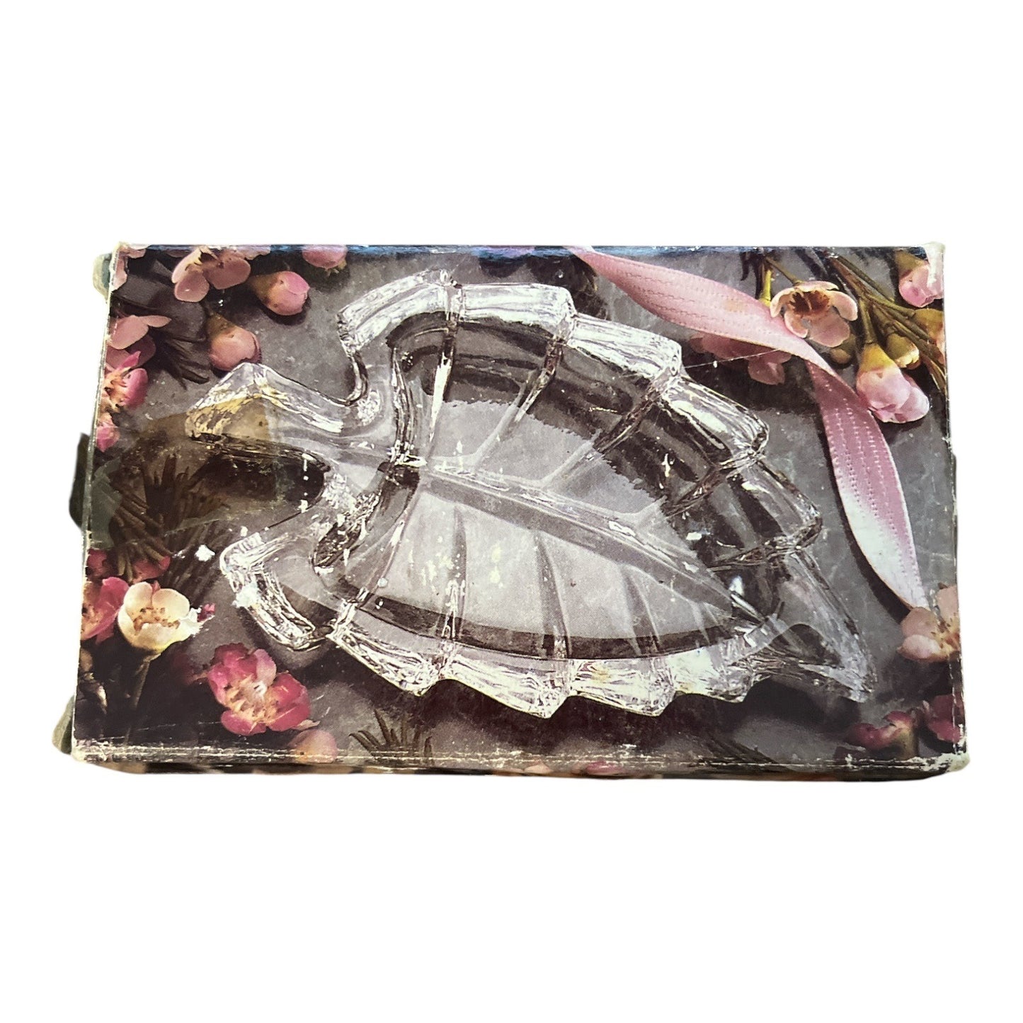 Vintage 24% Lead Crystal Leaf Ring Dish Mini Trinket Bowl 3.5" Original Box