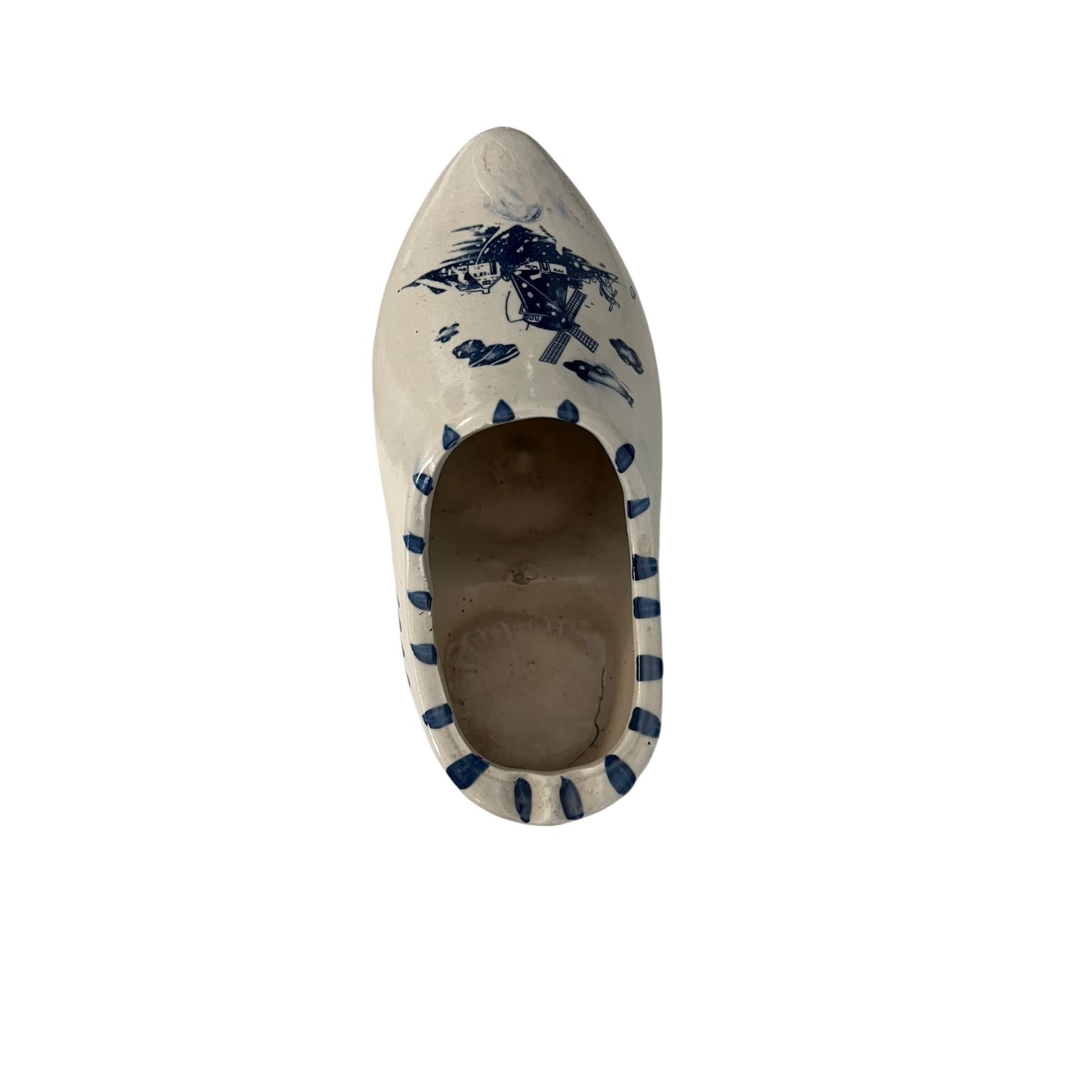 Vintage Delft Blue Wooden Shoe Planter Windmill Holland Ceramic Clog 7”