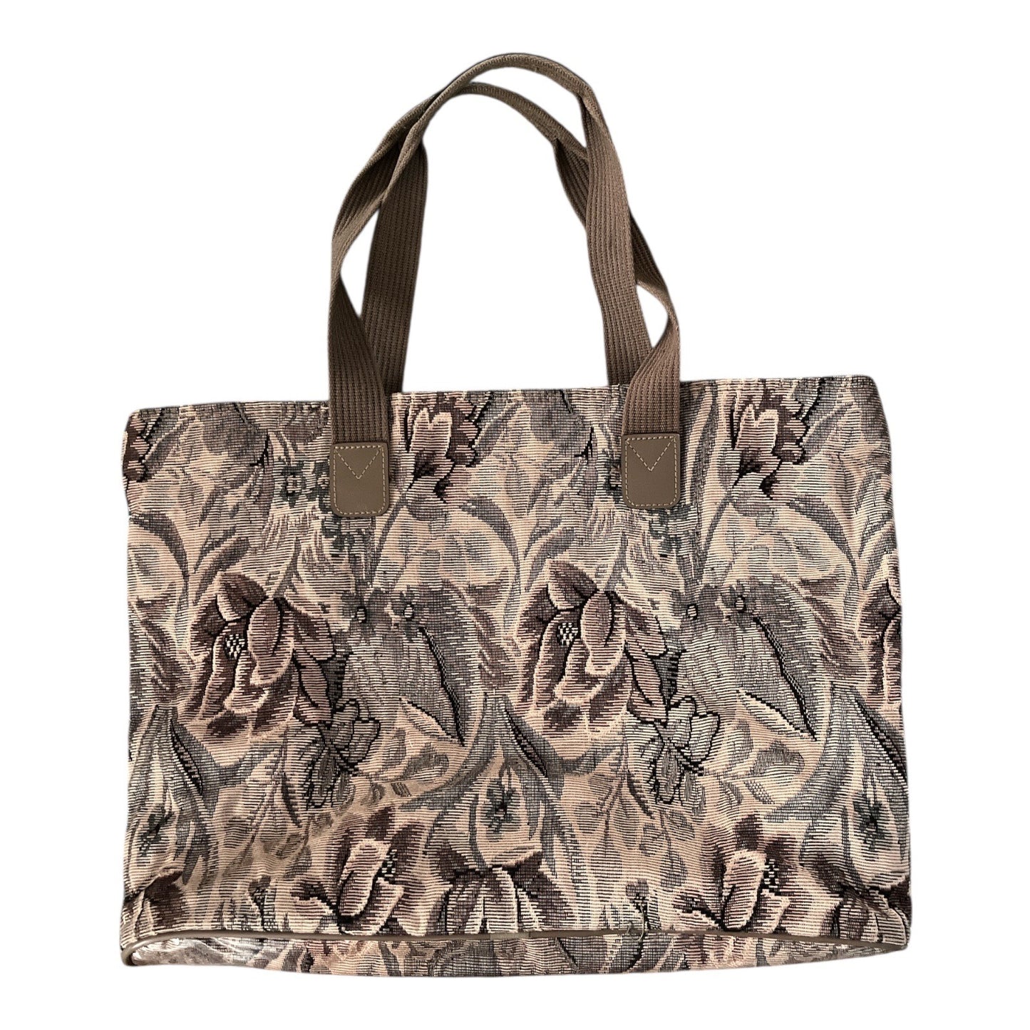 Vintage Diane von Furstenberg Floral Tapestry Tote Bag Brown Neutral Shoulder Handbag