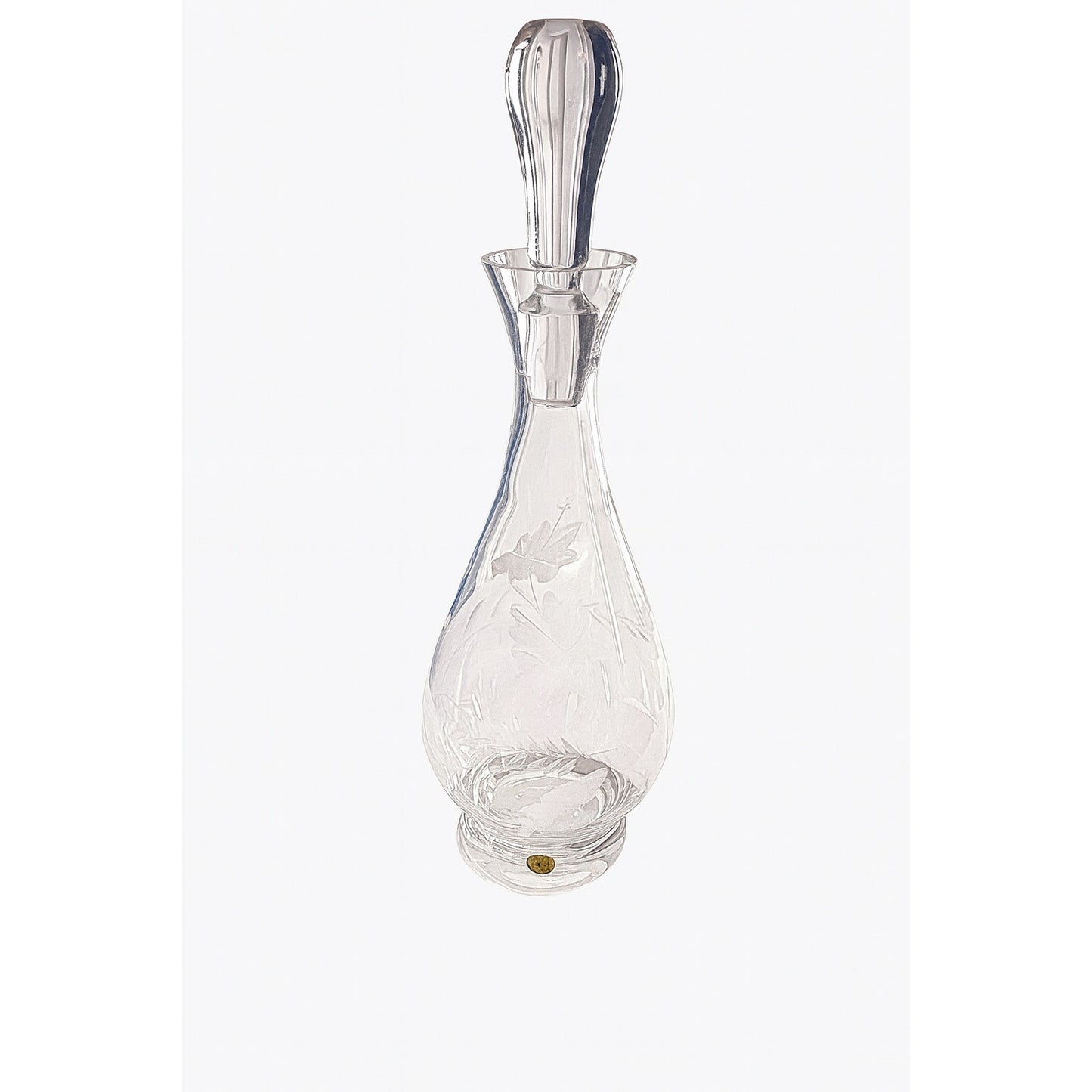 Vintage Polish Cut Crystal Glass Decanter with Stopper – Floral Etched – 14" Tall