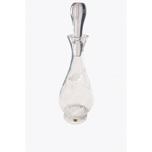 Vintage Polish Cut Crystal Glass Decanter with Stopper – Floral Etched – 14" Tall