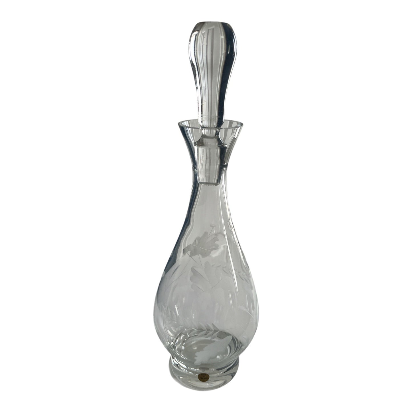 Vintage Polish Cut Crystal Glass Decanter with Stopper – Floral Etched – 14" Tall