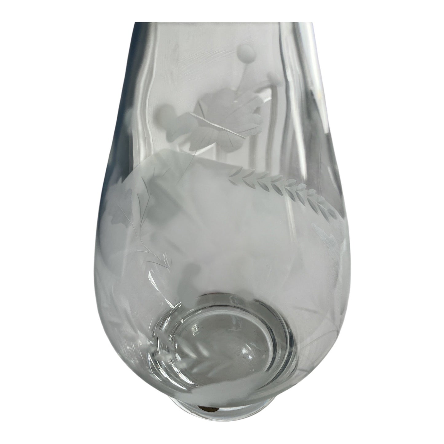 Vintage Polish Cut Crystal Glass Decanter with Stopper – Floral Etched – 14" Tall