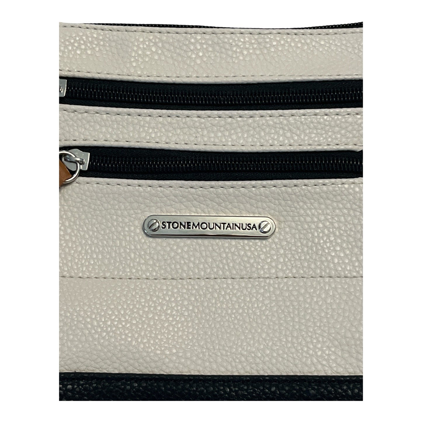 Stone Mountain USA Crossbody Bag | Black Cream Colorblock Faux Leather | 8x7.25x1"