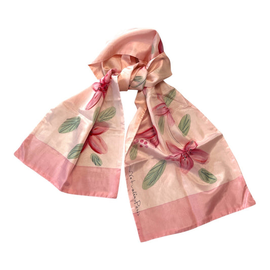 Vintage French Silk Scarf – Signed “Nathalie – Paris” – Hand-Painted Floral – 54″ × 11″