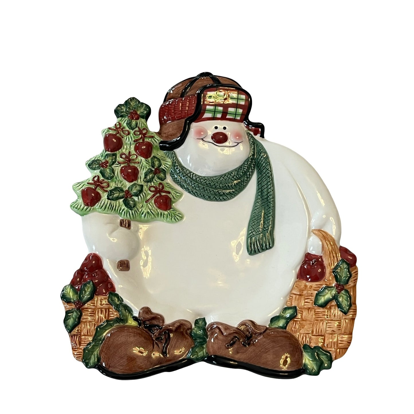 Fitz and Floyd Snowman Plate Christmas Serving Dish Holiday Figural Essentials 10x9