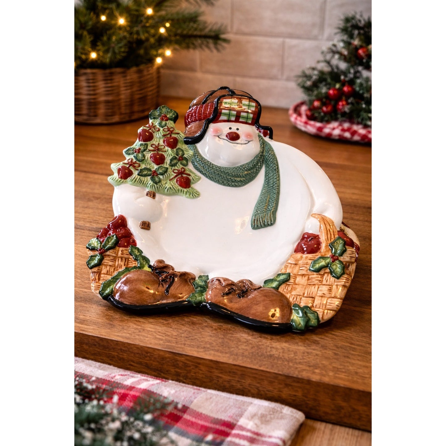 Fitz and Floyd Snowman Plate Christmas Serving Dish Holiday Figural Essentials 10x9