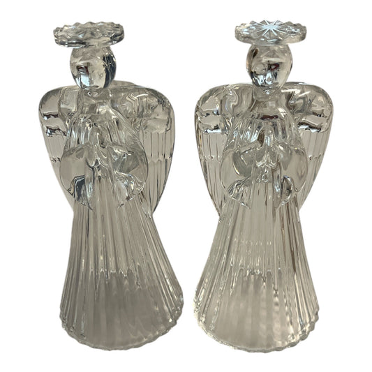 Vintage Clear Glass Angel Candle Holders – Praying Angel Taper Holders