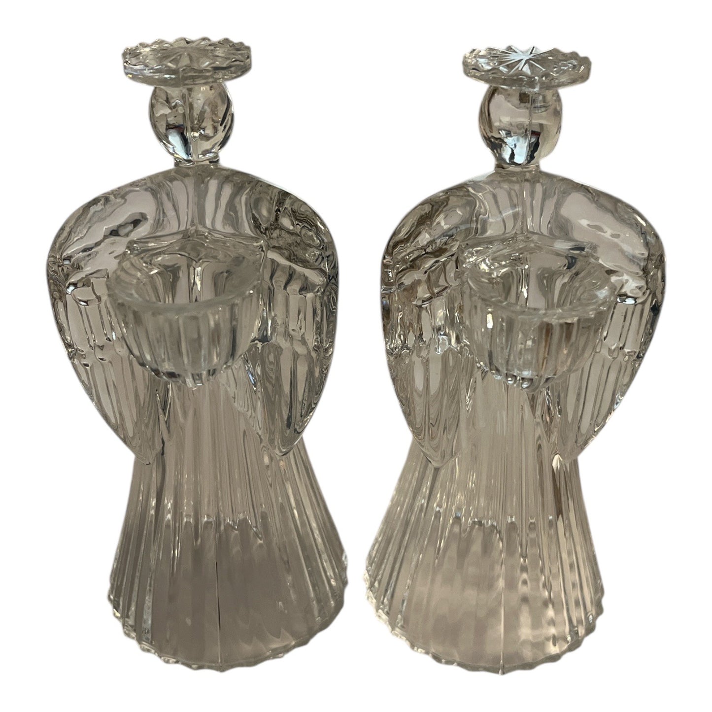 Vintage Clear Glass Angel Candle Holders – Praying Angel Taper Holders