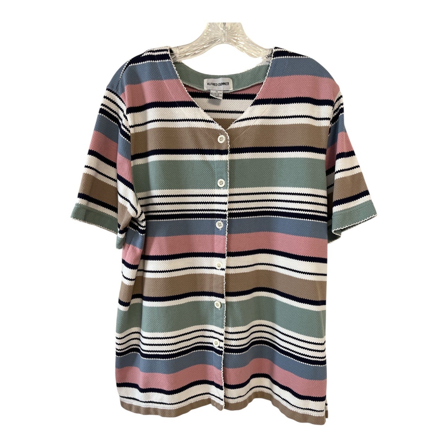 Alfred Dunner 1X Striped Button Front Knit Top Womens Plus Size Short Sleeve Casual Blouse