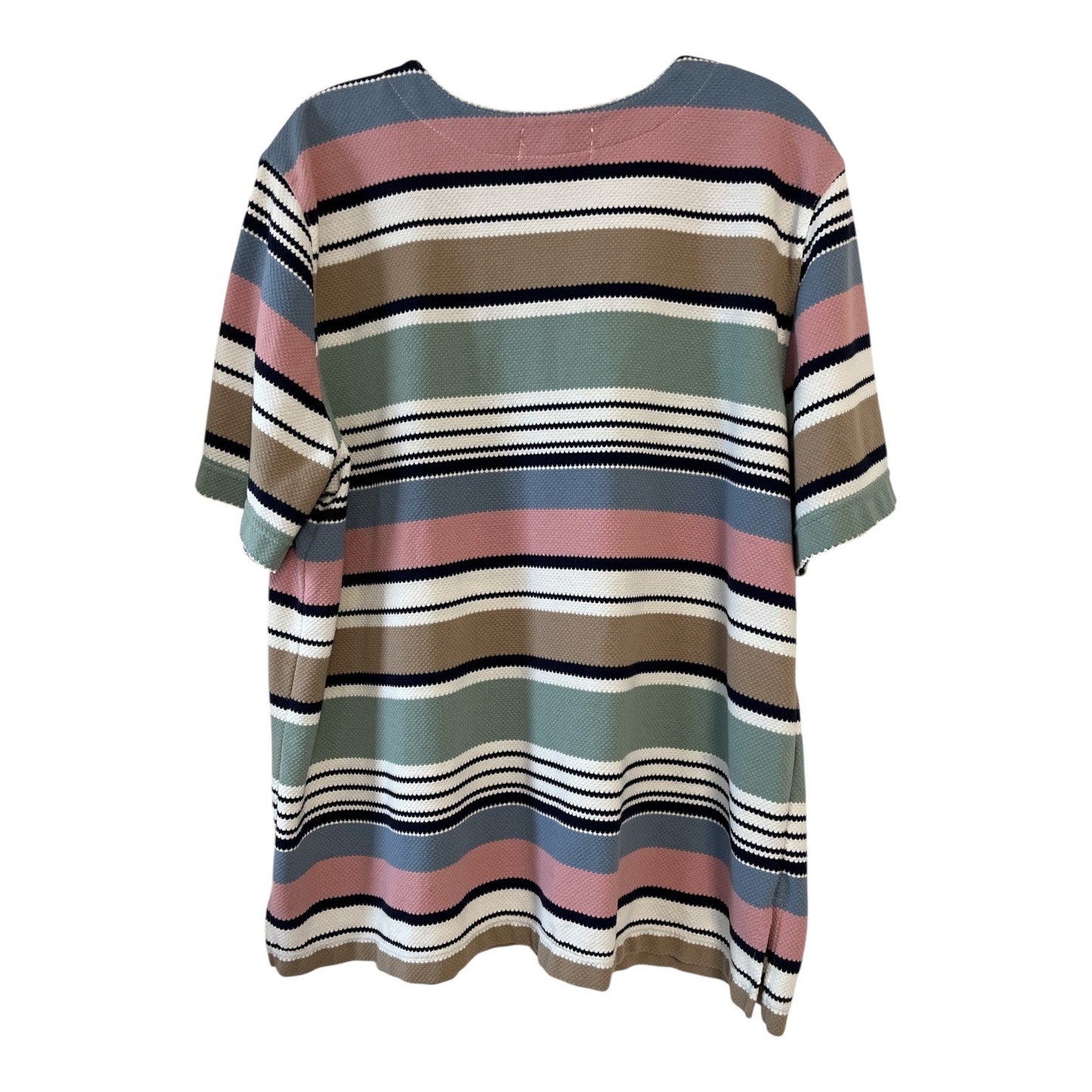 Alfred Dunner 1X Striped Button Front Knit Top Womens Plus Size Short Sleeve Casual Blouse