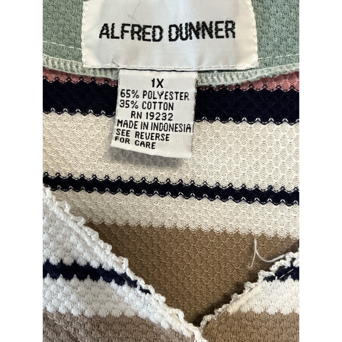 Alfred Dunner 1X Striped Button Front Knit Top Womens Plus Size Short Sleeve Casual Blouse
