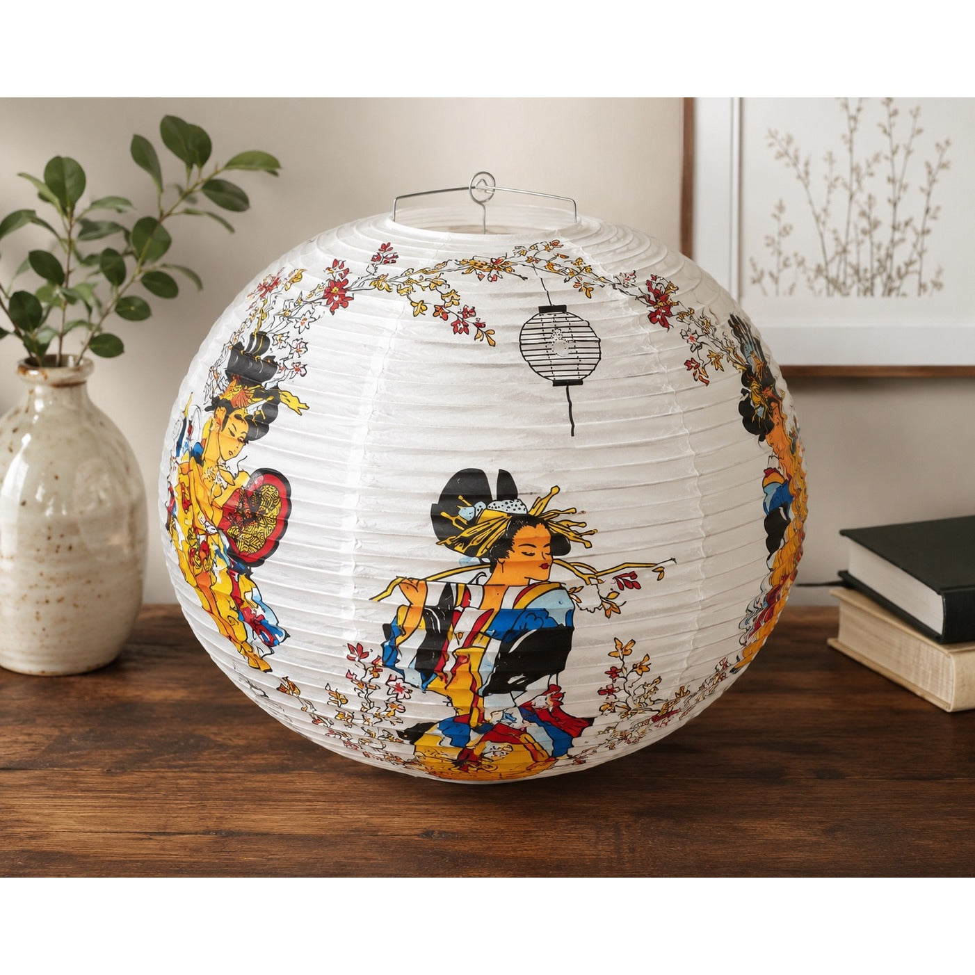 Vintage 1990 Morita Design Japanese Geisha Paper Hanging Lantern 16 Inch NOS Unused