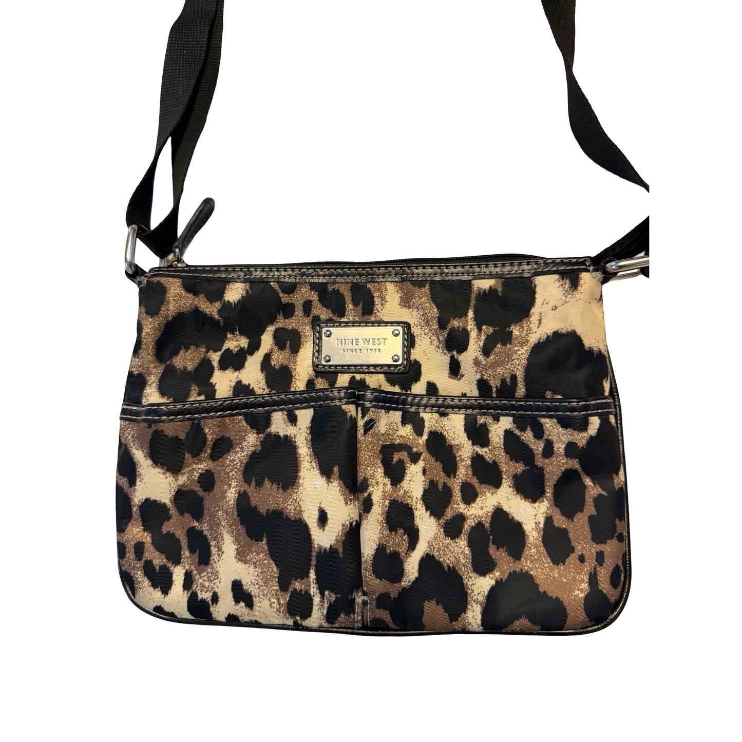Nine West Leopard Print Crossbody Bag Adjustable Strap Nylon Purse 10x7