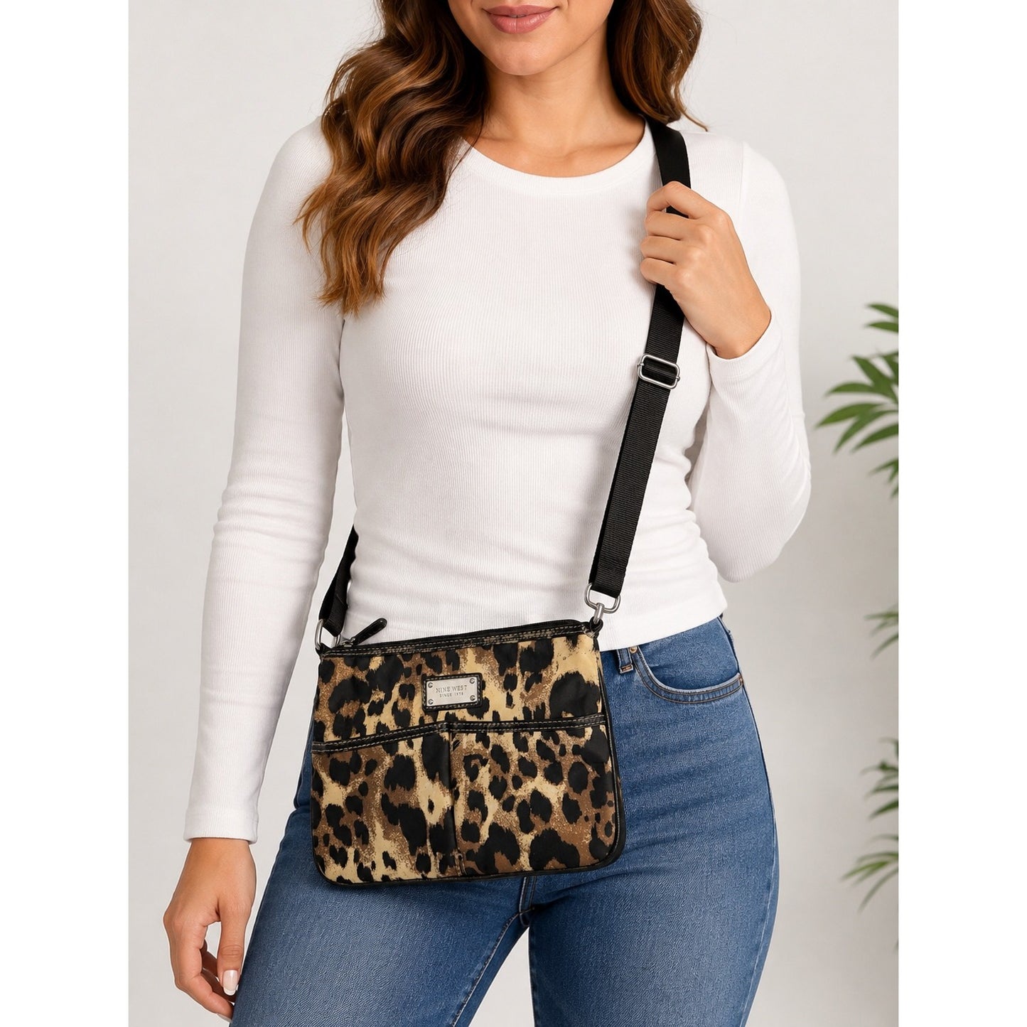 Nine West Leopard Print Crossbody Bag Adjustable Strap Nylon Purse 10x7