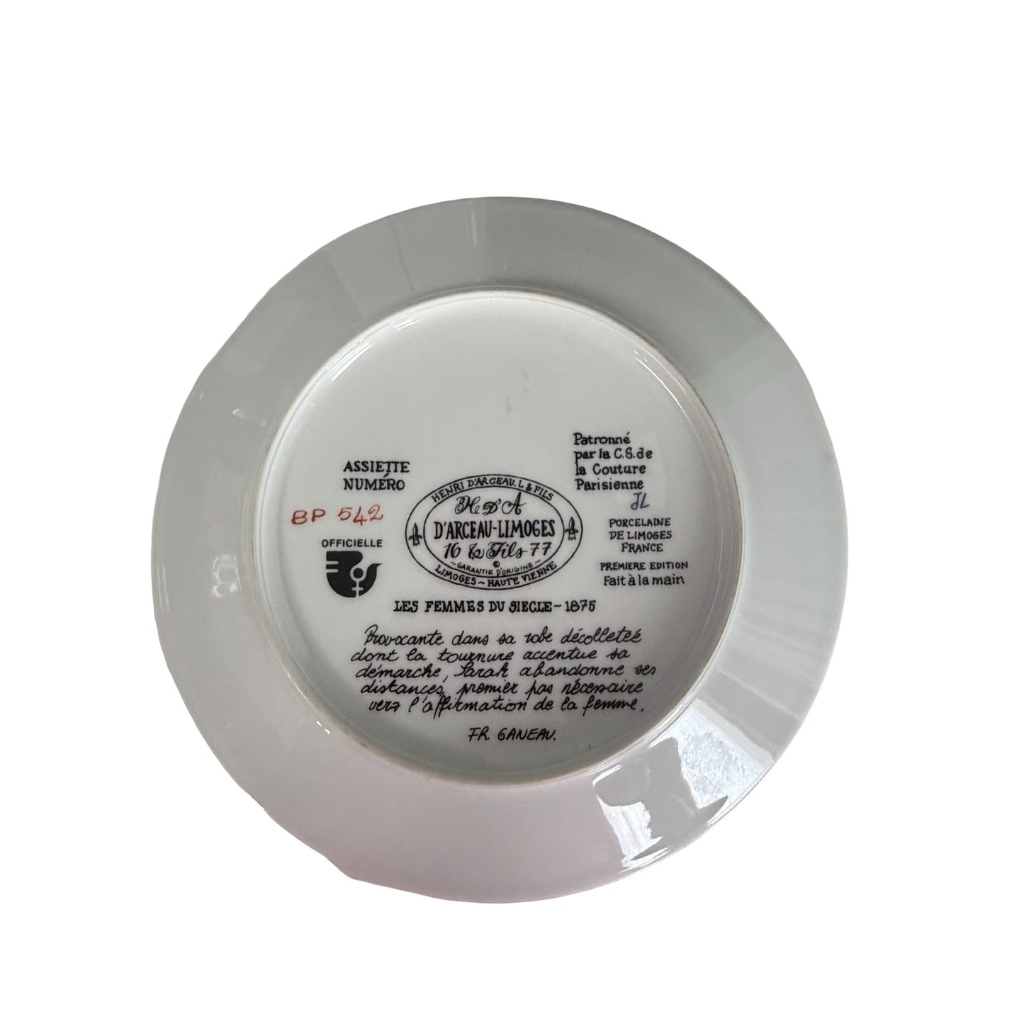 D'Arceau Limoges Les Femmes du Siècle 1875 Sarah en Tournure Collector Plate France