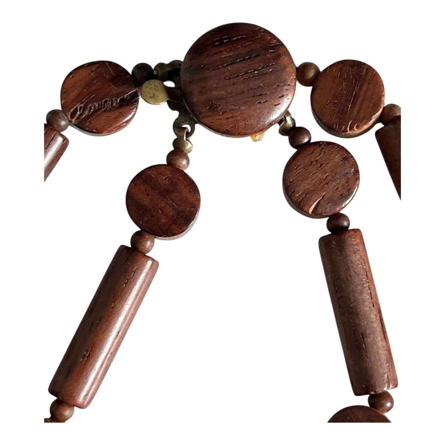 Vintage Wooden Bead Necklace Barrel and Round Bead Strand Statement Jewelry