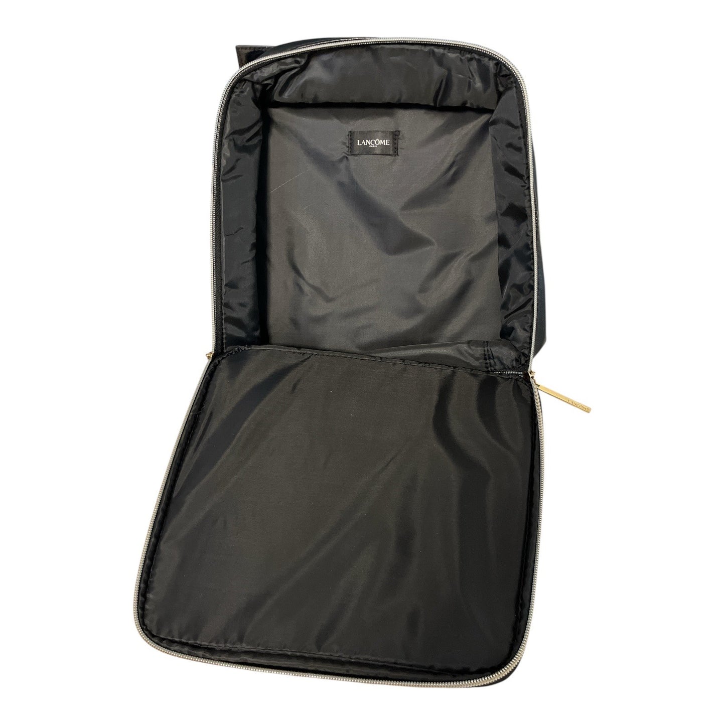 Lancôme Black Cosmetic/Travel Train Case – Gold-Tone Zippers &amp; Handle – Unused