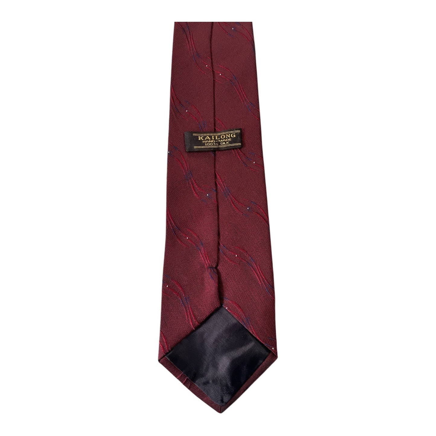 Kailong Handmade Silk Necktie Burgundy Red Abstract Wave Pattern