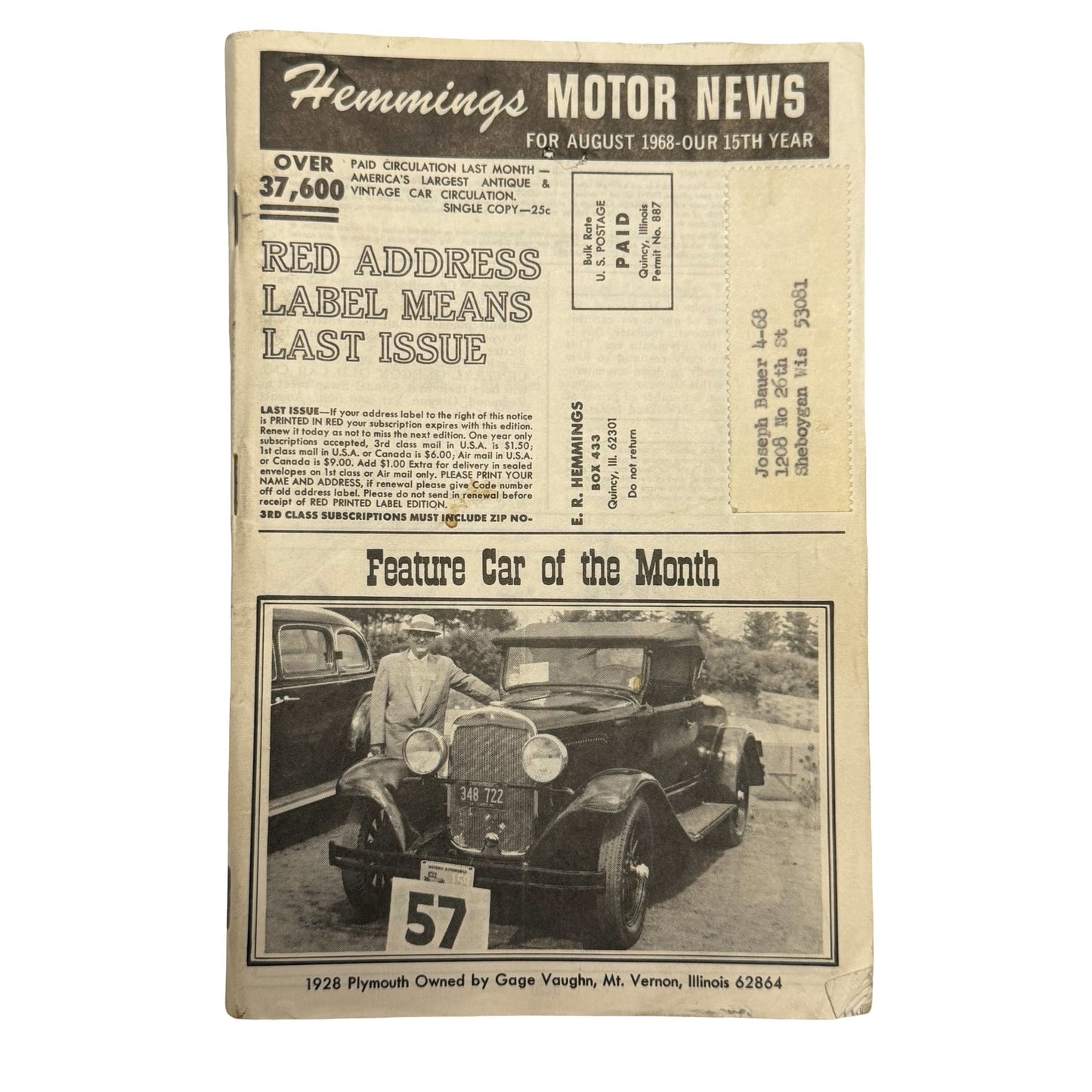 1968 Hemmings Motor News August 1968 Antique & Classic Car Magazine Vintage Auto Ads