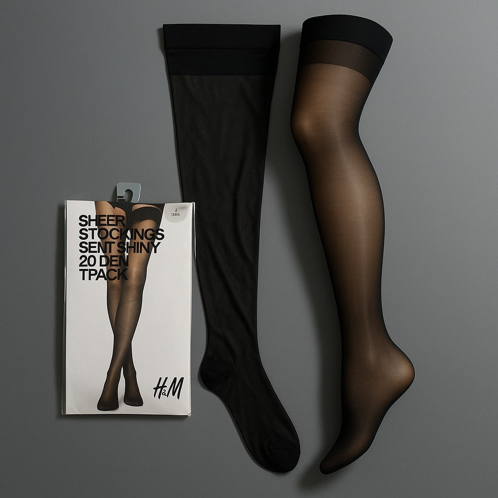 H&M Sheer Stockings Semi-Shiny 20 Denier – Size L Black, Made in Italy