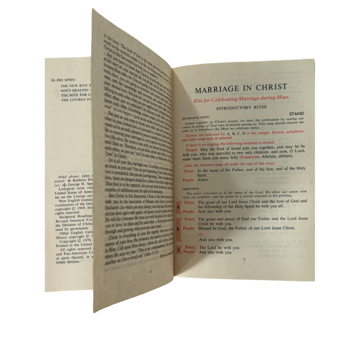 Vintage 1970 Marriage in Christ Catholic Wedding Nuptial Mass Liturgical Press