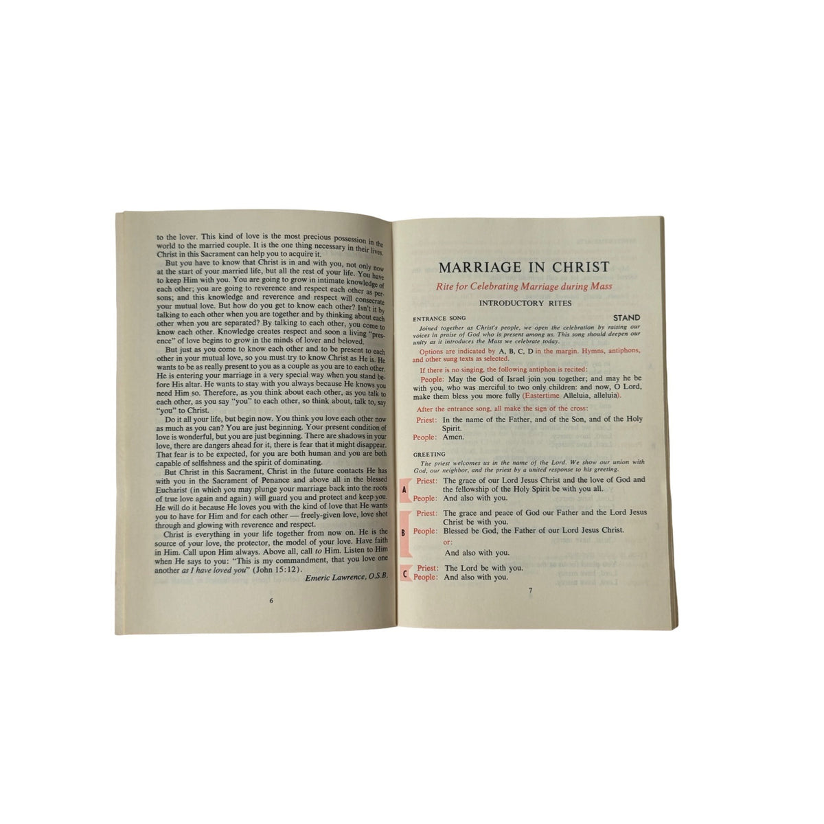 Vintage 1970 Marriage in Christ Catholic Wedding Nuptial Mass Liturgical Press