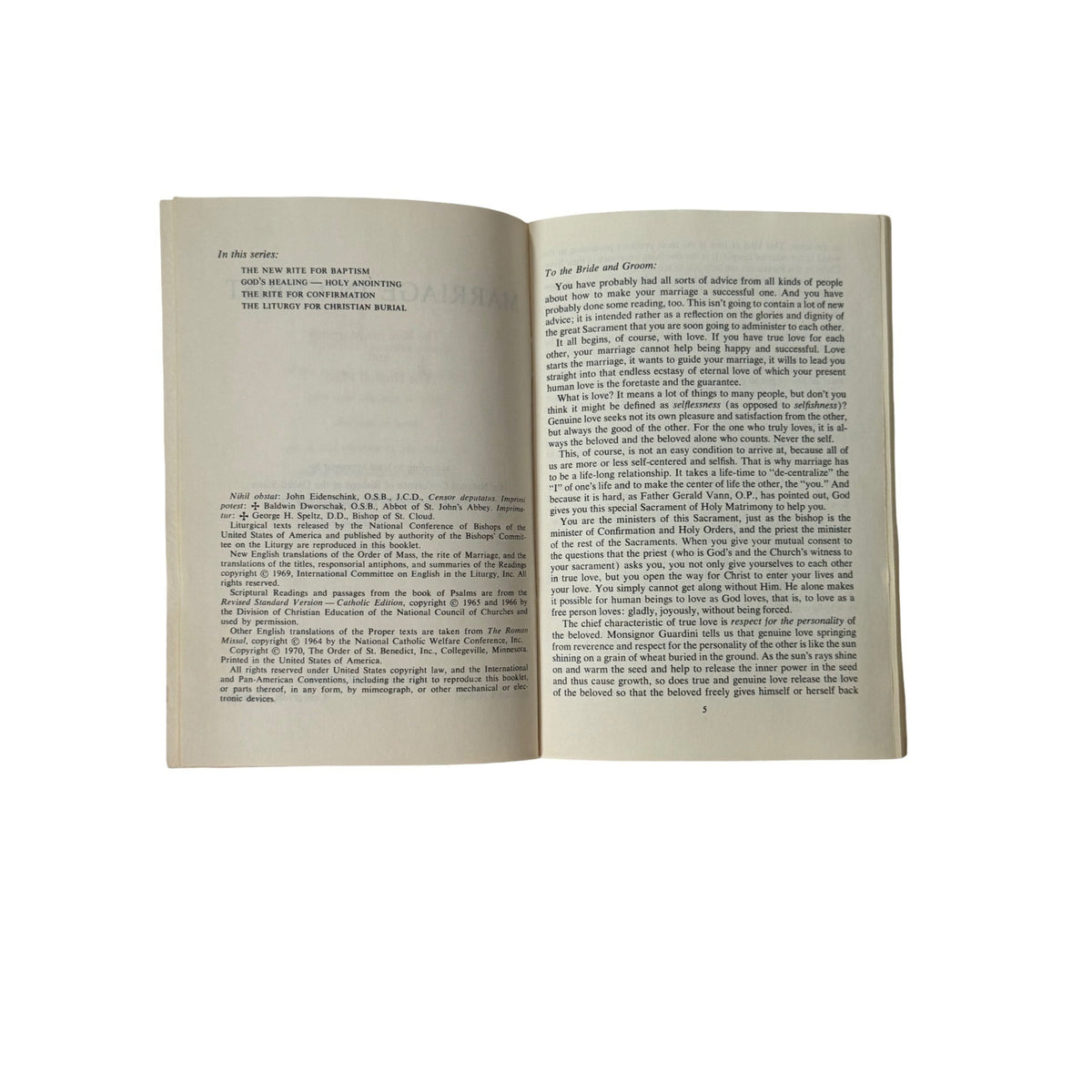 Vintage 1970 Marriage in Christ Catholic Wedding Nuptial Mass Liturgical Press