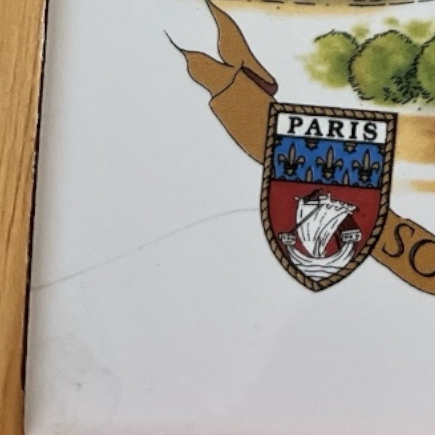 Vintage Paris Souvenir Cheese Board with Knife – Wood & Ceramic Tile, Eiffel Tower & Landmarks – 13x8