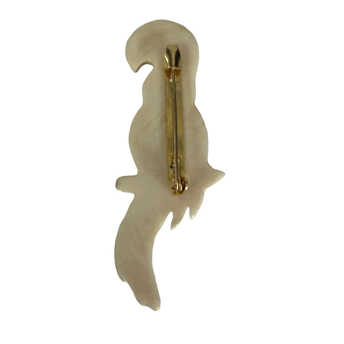 Vintage Cream Parrot Bird Brooch Pin Carved Look Tropical Figural Jewelry 3 Inch
