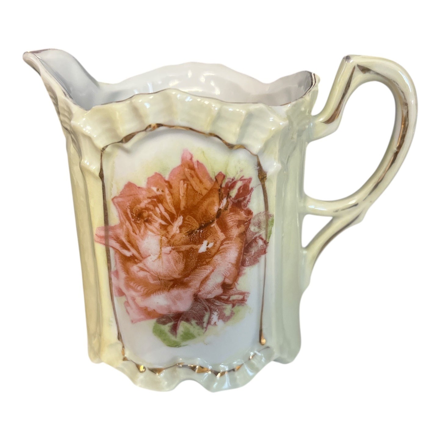 Vintage Porcelain Creamer with Rose Transfer & Gold Trim – Mold #456 – 1940s–50s