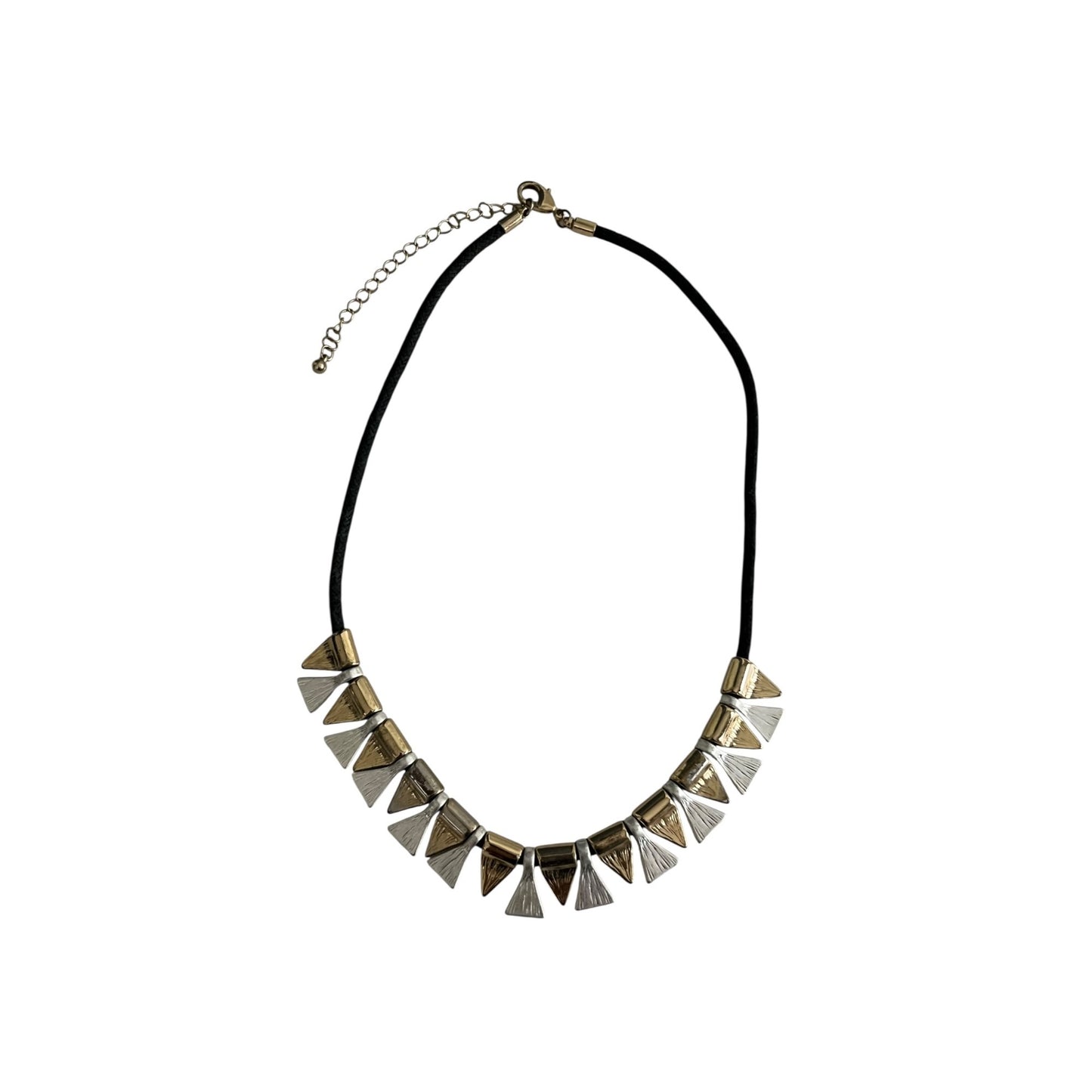 Gold Silver Tone Geometric Fringe Necklace Statement Black Cord Adjustable 14” Modern