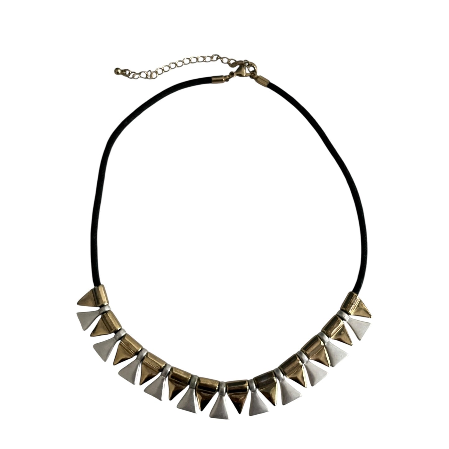 Gold Silver Tone Geometric Fringe Necklace Statement Black Cord Adjustable 14” Modern