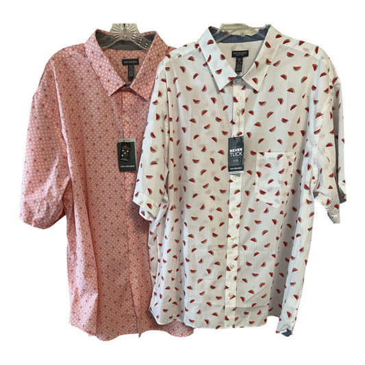 NWT Van Heusen Men's 2XLT Shirt Lot – Watermelon & Palm Tree Prints – Big & Tall Stain Shield Never Tuck