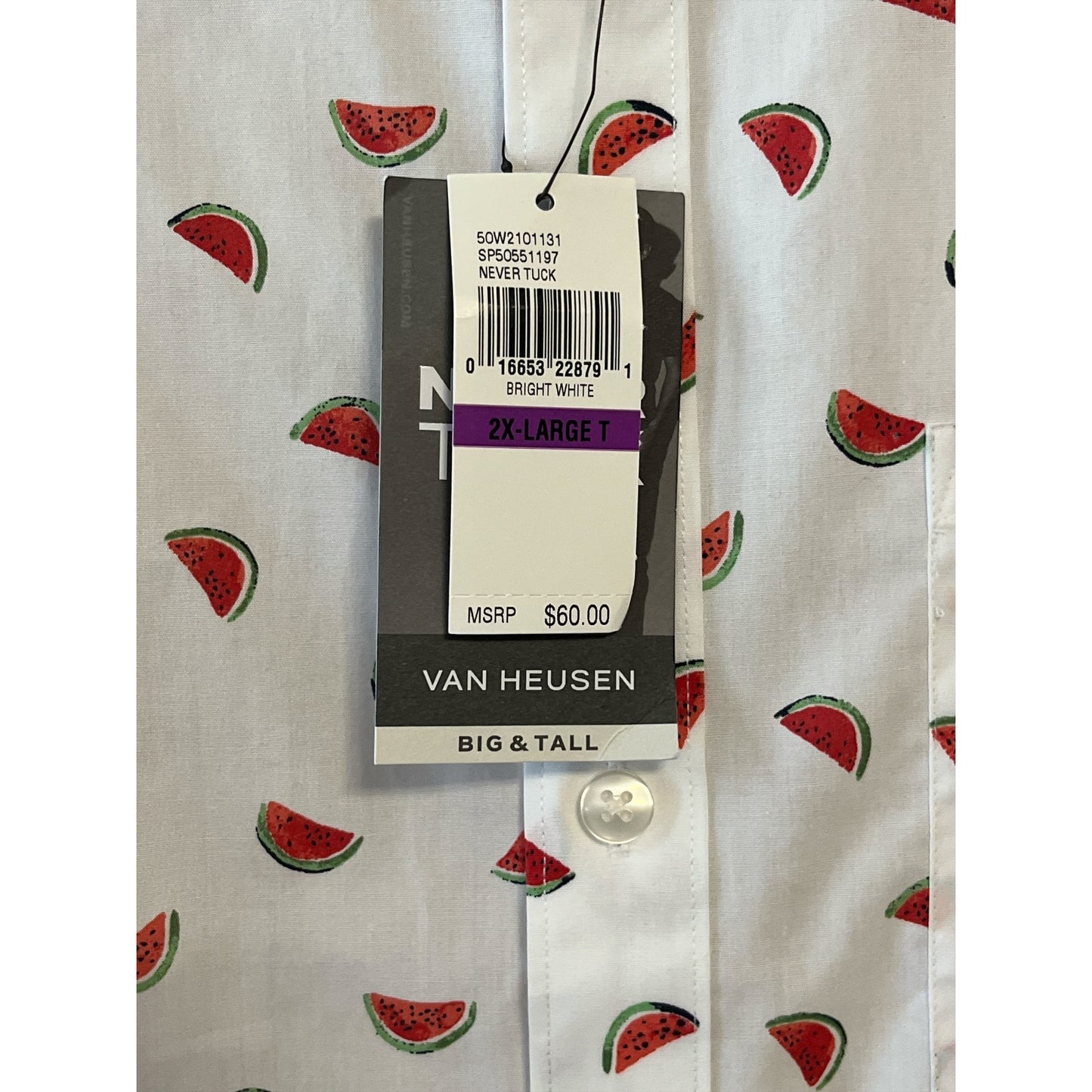 NWT Van Heusen Men's 2XLT Shirt Lot – Watermelon & Palm Tree Prints – Big & Tall Stain Shield Never Tuck