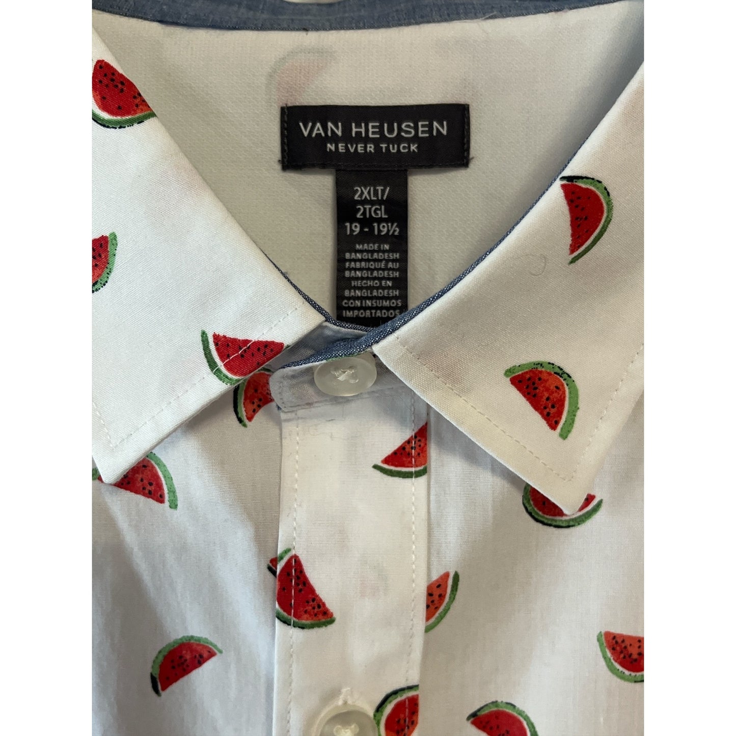 NWT Van Heusen Men's 2XLT Shirt Lot – Watermelon & Palm Tree Prints – Big & Tall Stain Shield Never Tuck