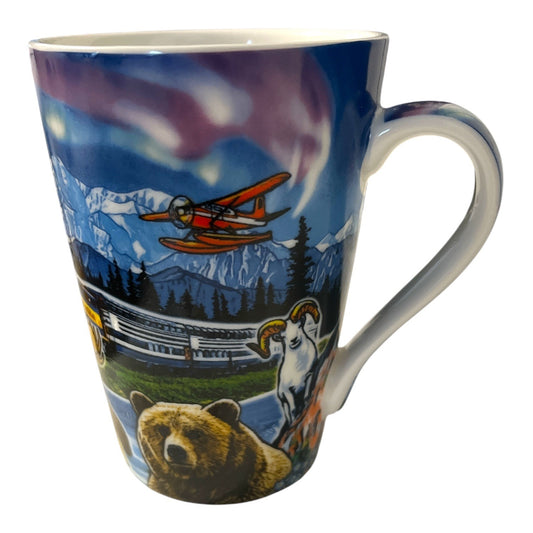Vintage Alaska Outpost Scenic Wildlife Train Coffee Mug Bear Moose Eagle