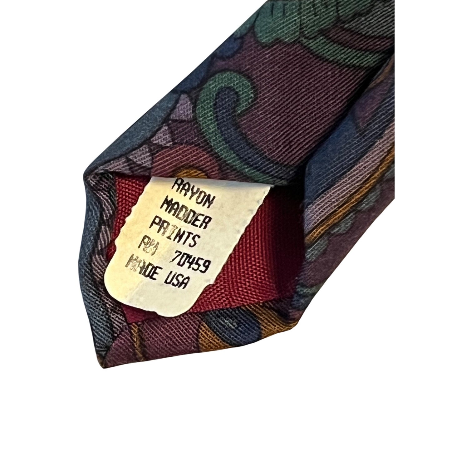 Vintage Carlos Tomasini Paisley Tie Burgundy Teal Madder Print USA Wide Retro Necktie