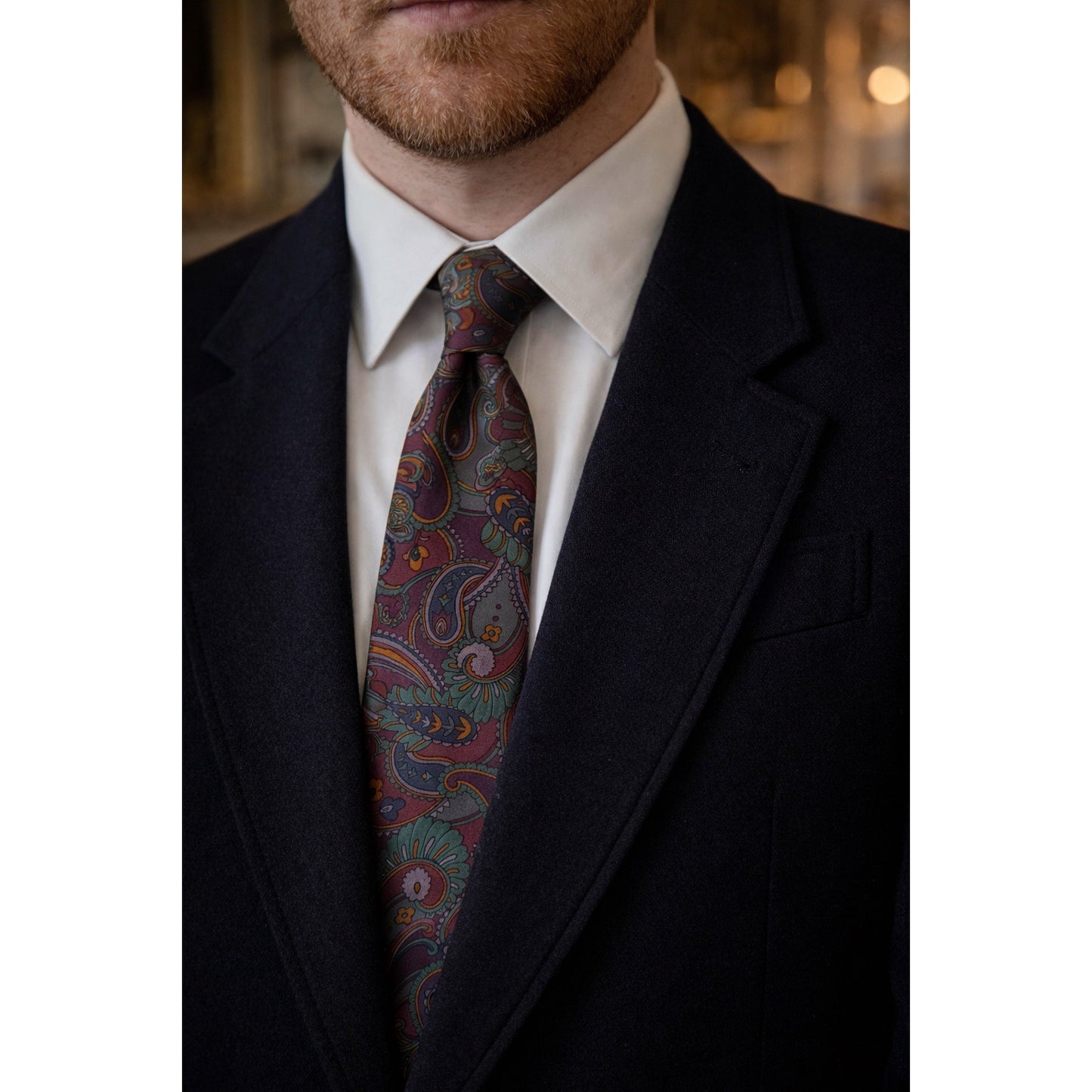 Vintage Carlos Tomasini Paisley Tie Burgundy Teal Madder Print USA Wide Retro Necktie