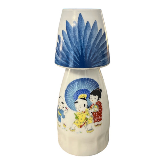 Vintage 1970s TTC China Sake Bottle with Mismatched Melamine Cup – Made in Taiwan R.O.C. – Japanese Children Design