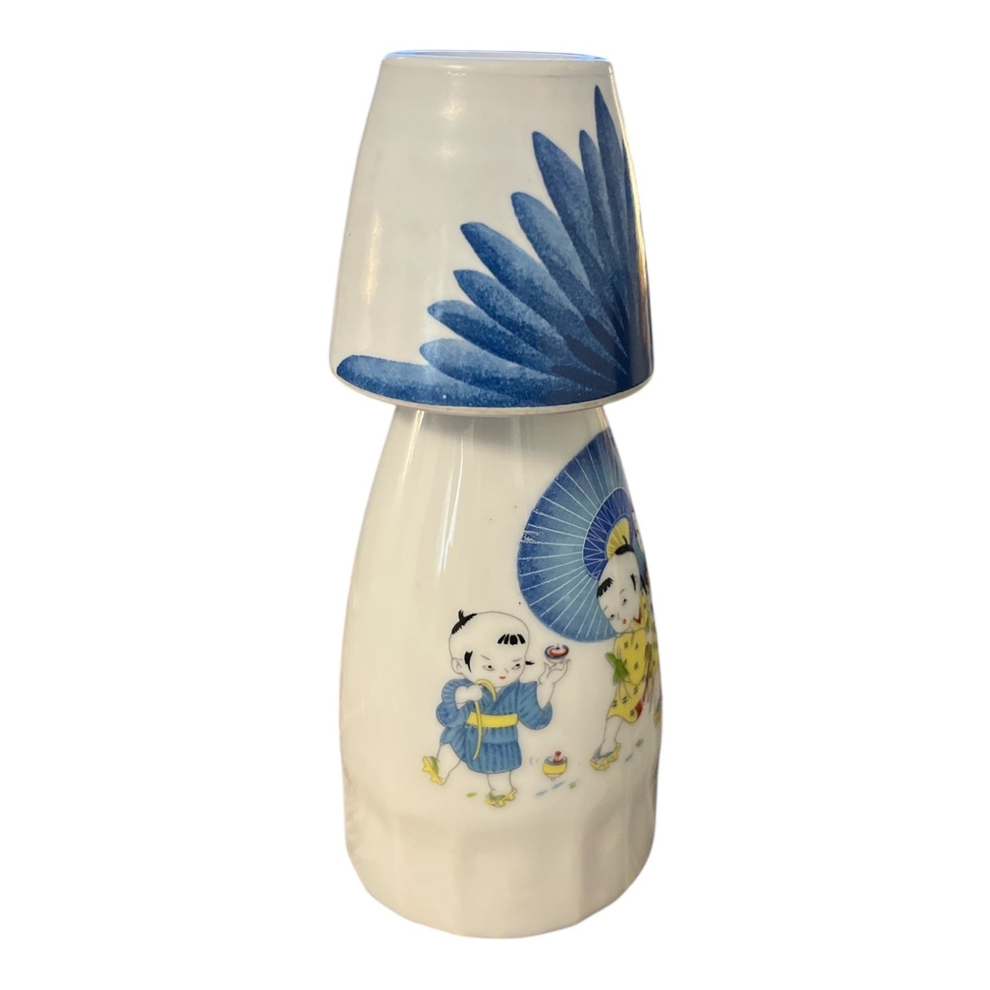 Vintage 1970s TTC China Sake Bottle with Mismatched Melamine Cup – Made in Taiwan R.O.C. – Japanese Children Design