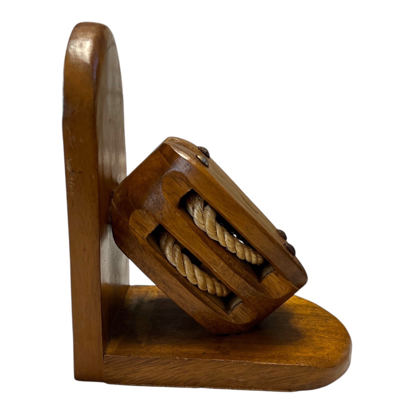 Vintage 1970s Price Products Nautical Pulley Bookends – Wood and Rope