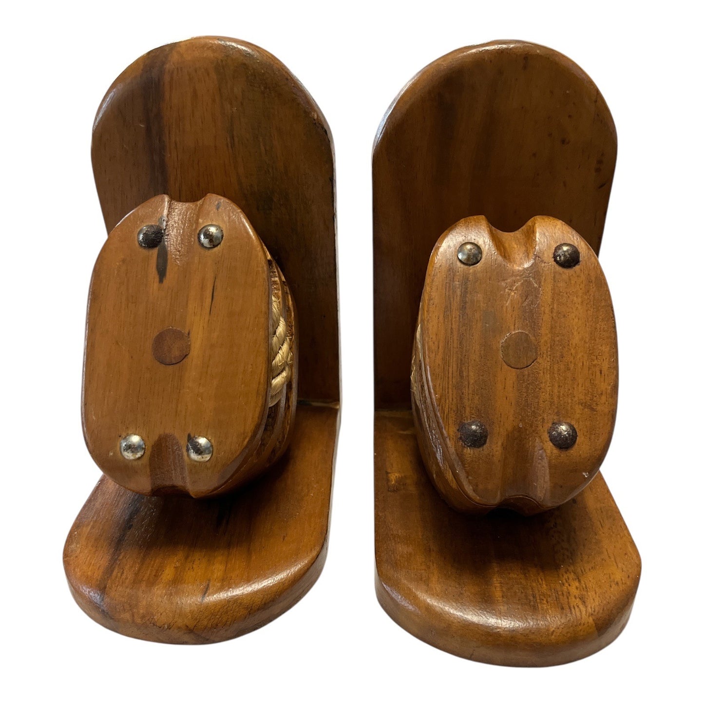 Vintage 1970s Price Products Nautical Pulley Bookends – Wood and Rope