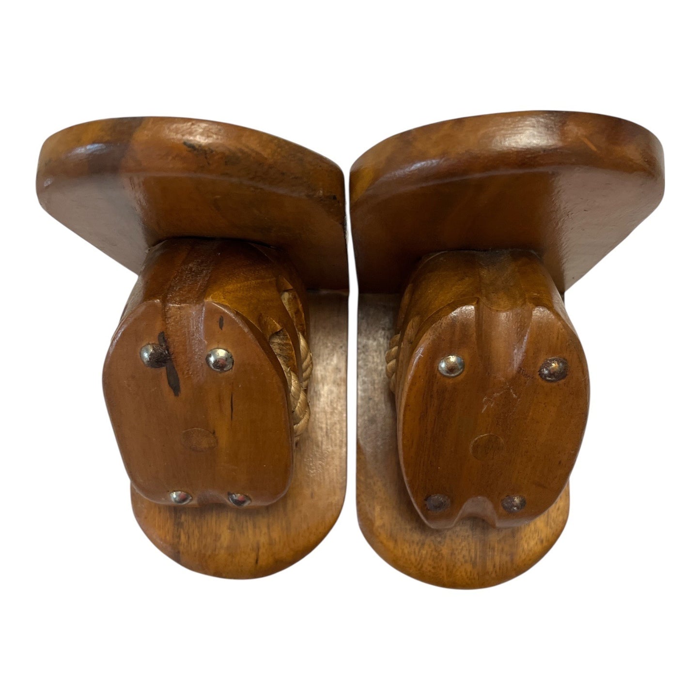 Vintage 1970s Price Products Nautical Pulley Bookends – Wood and Rope