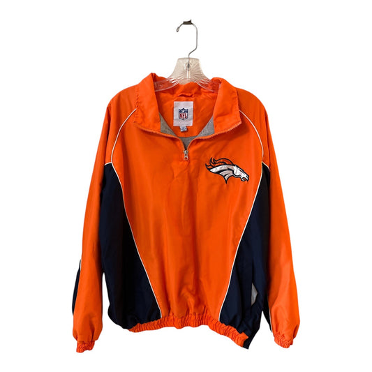 Denver Broncos NFL Pullover Jacket Medium Orange & Navy Quarter-Zip Lightweight