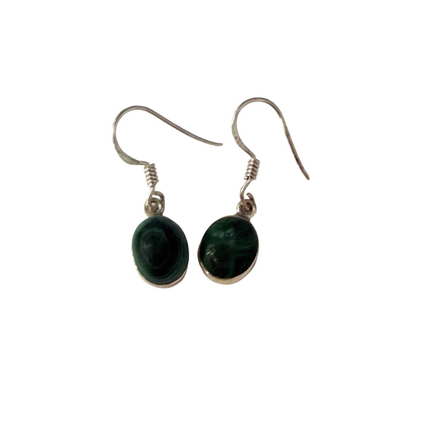 Vintage Green Stone Dangle Earrings Oval Cabochon Boho Jewelry