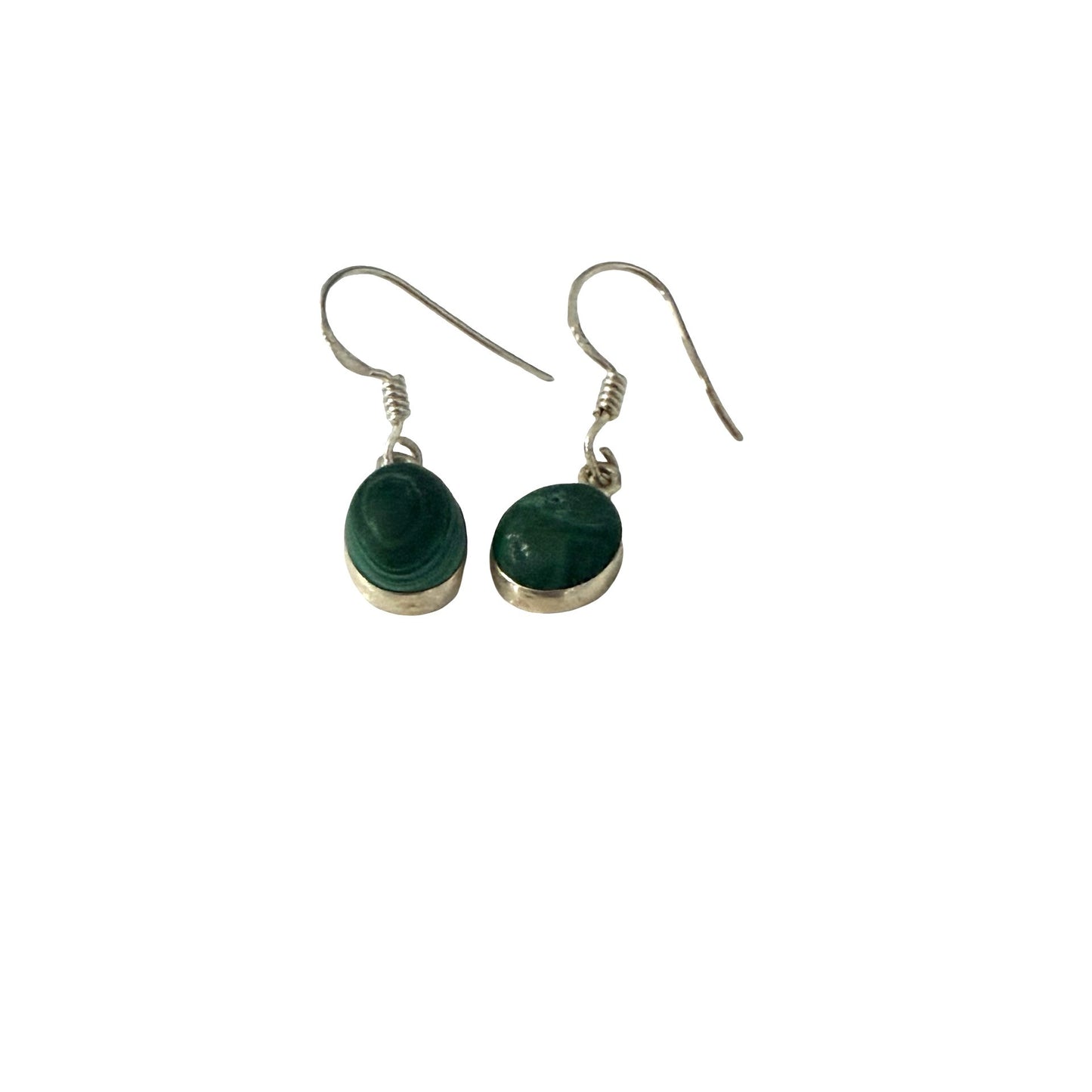 Vintage Green Stone Dangle Earrings Oval Cabochon Boho Jewelry