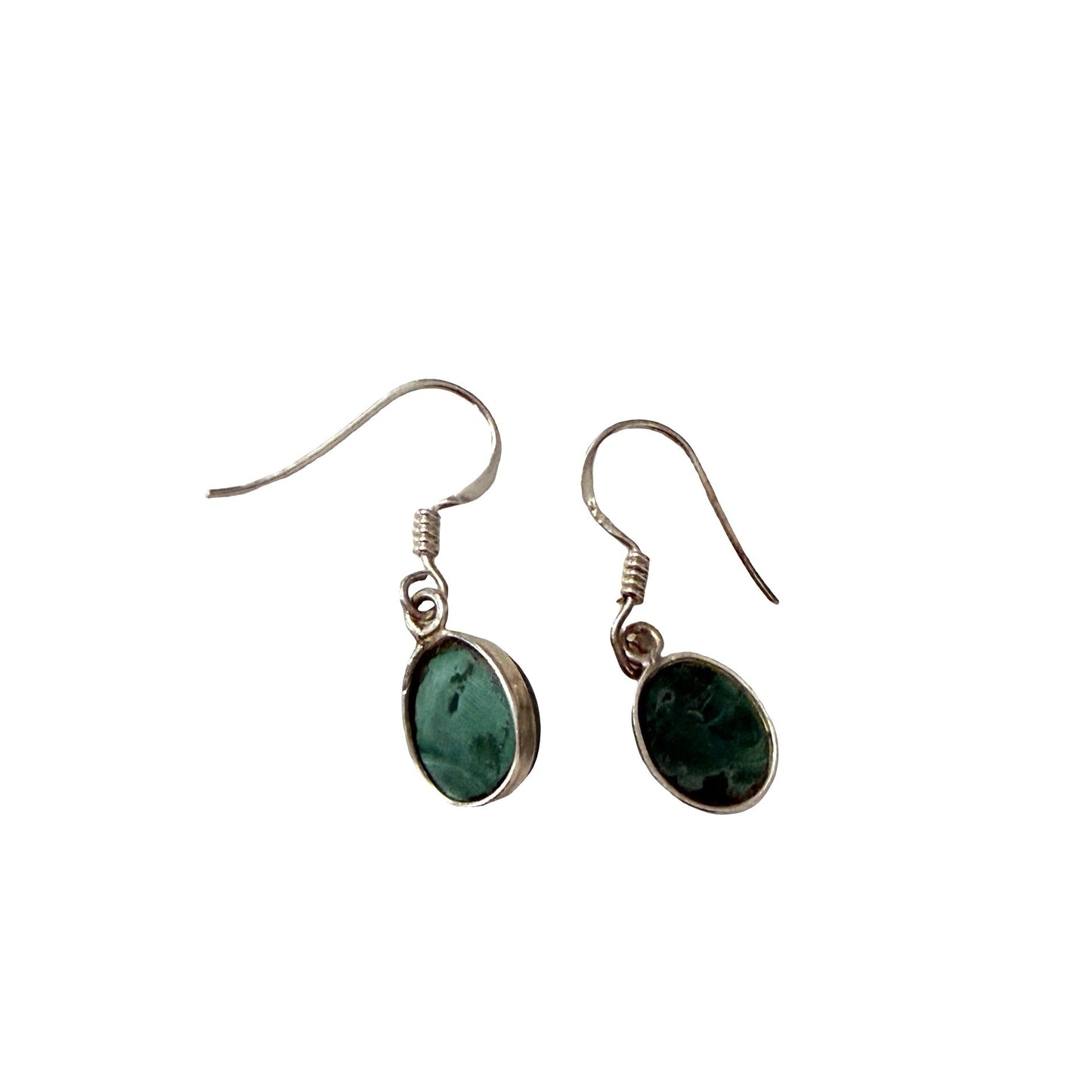 Vintage Green Stone Dangle Earrings Oval Cabochon Boho Jewelry
