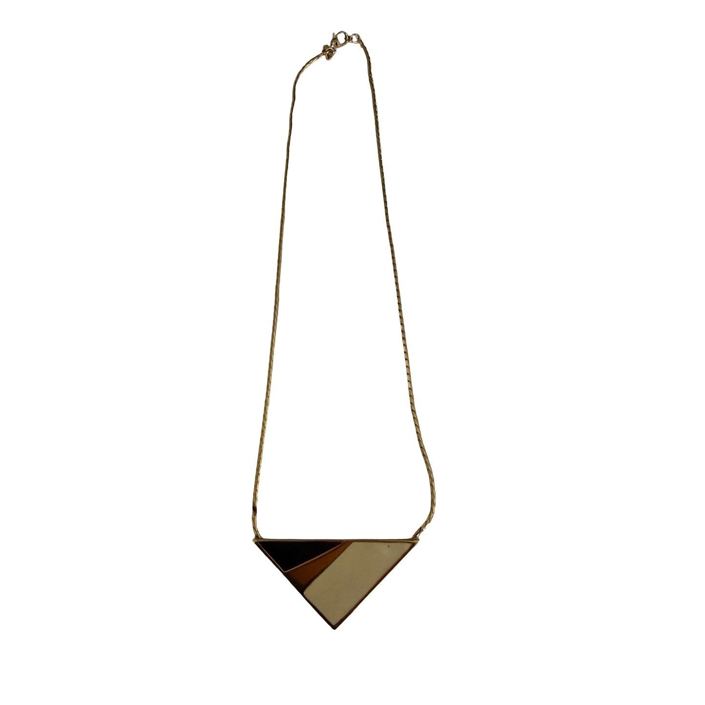Monet Geometric Enamel Pendant Necklace Black Cream Gold Tone 14 Inch Vintage