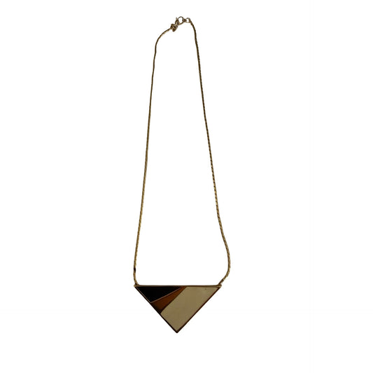 Monet Geometric Enamel Pendant Necklace Black Cream Gold Tone 14 Inch Vintage